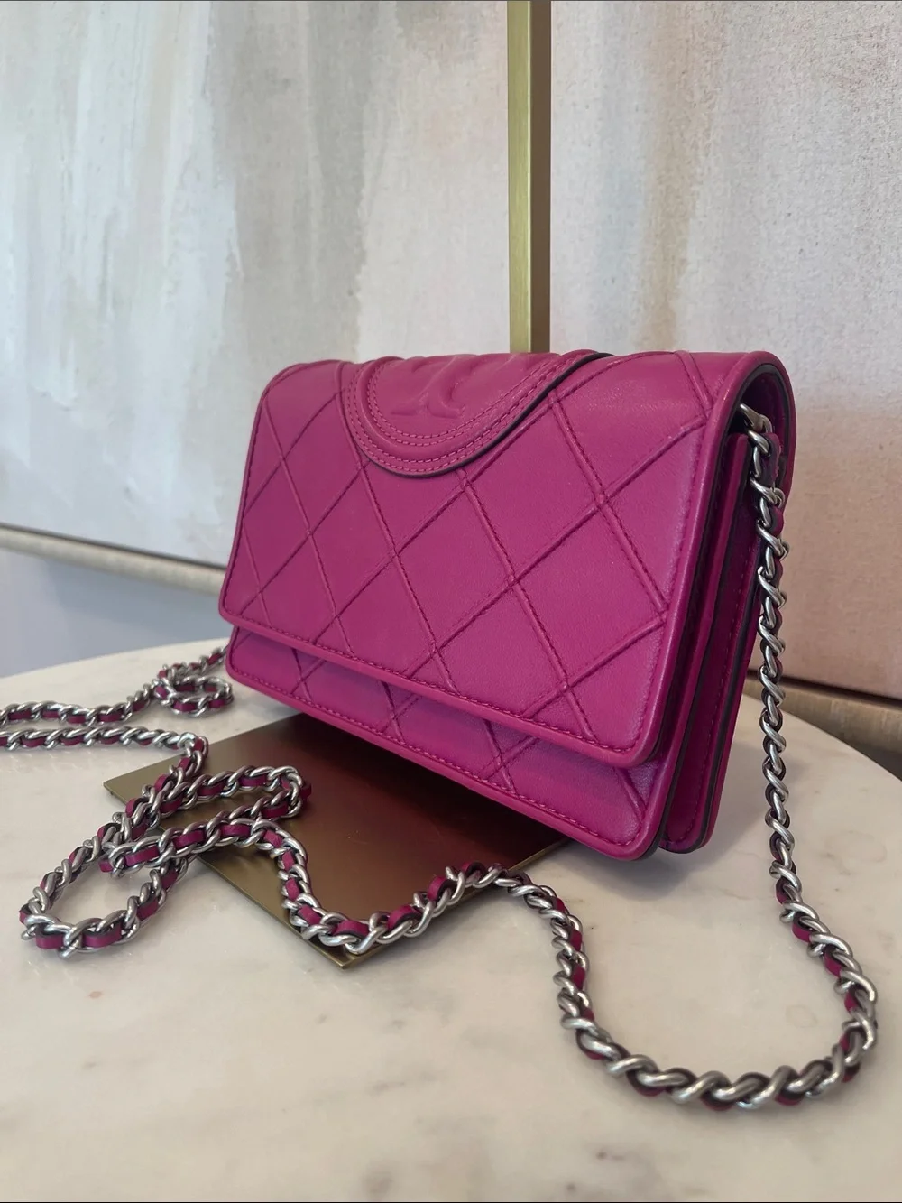 Tory Burch Pink Quilted Fleming Crossbody Bag